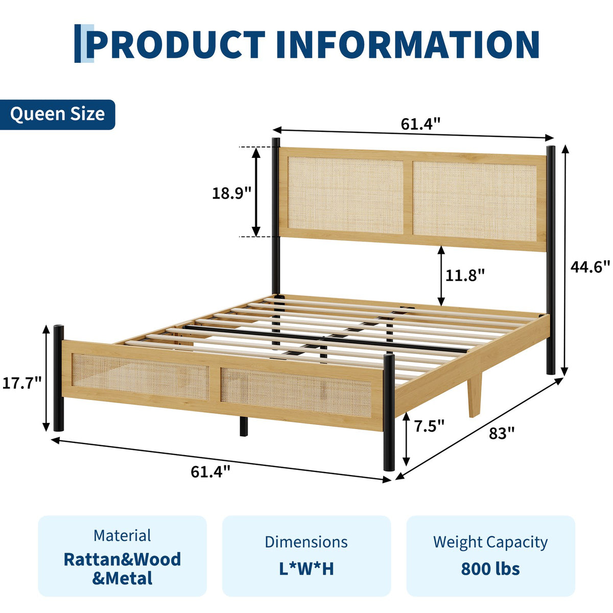 woven rattan metal bed frame industrial style bedroom - Temu