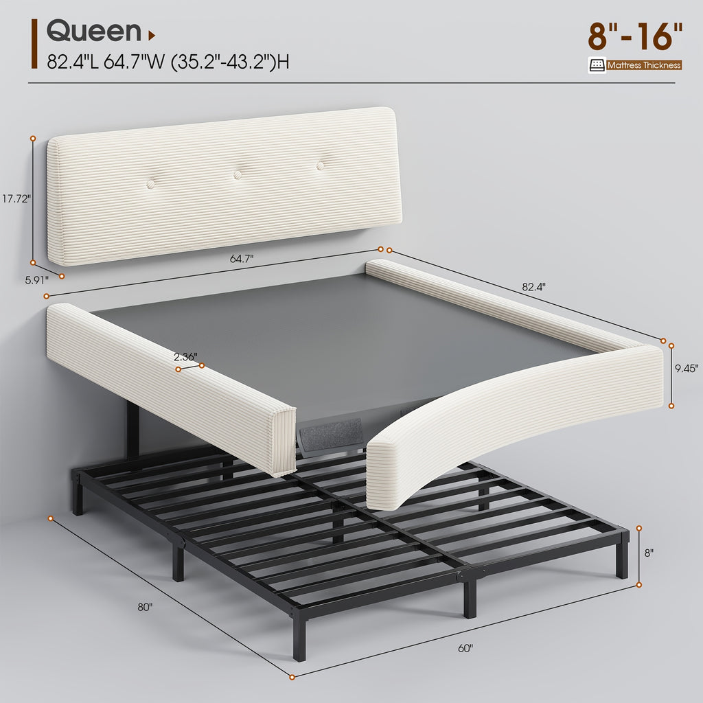 cloud bed frame adjustable headboard upholstered corduroy - Temu