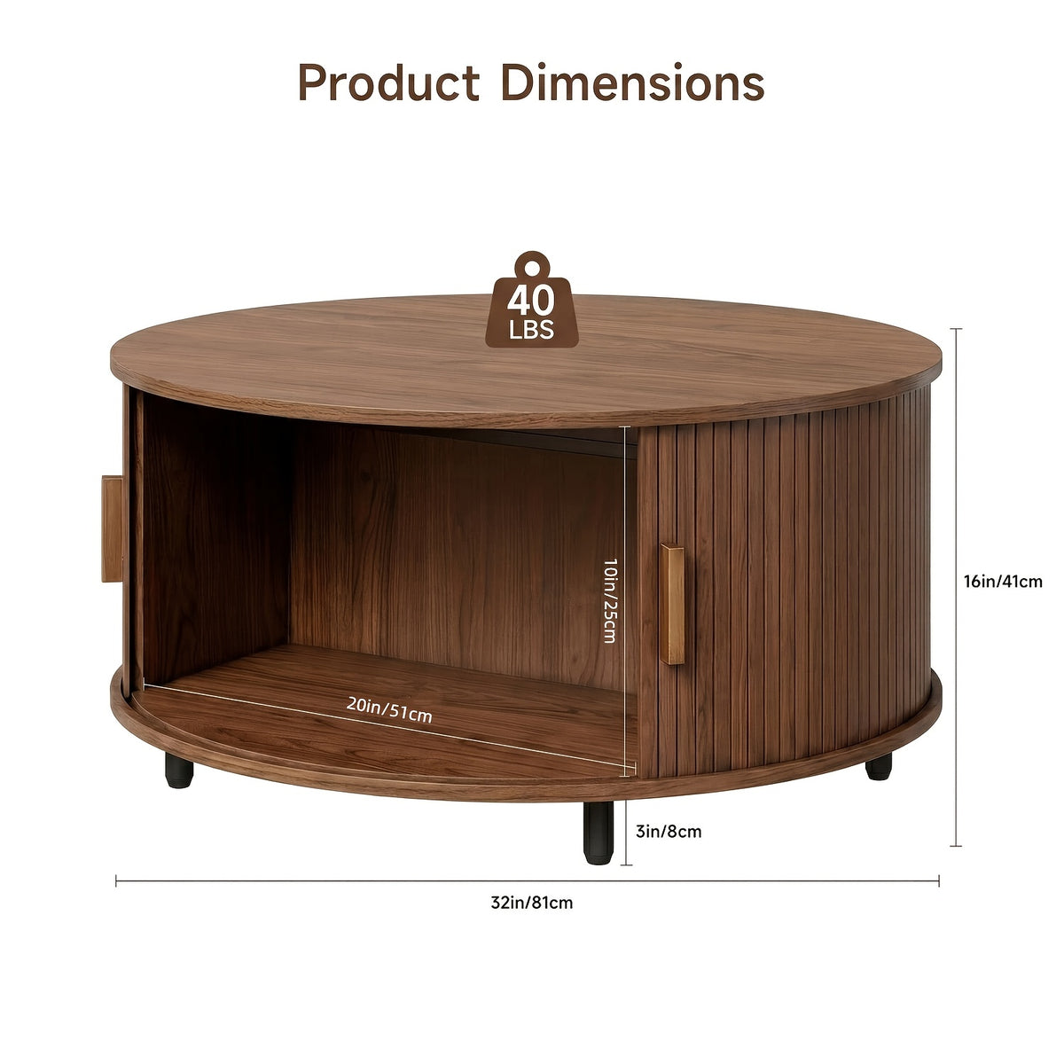 32 round fluted coffee table storage wood coffee table - Temu