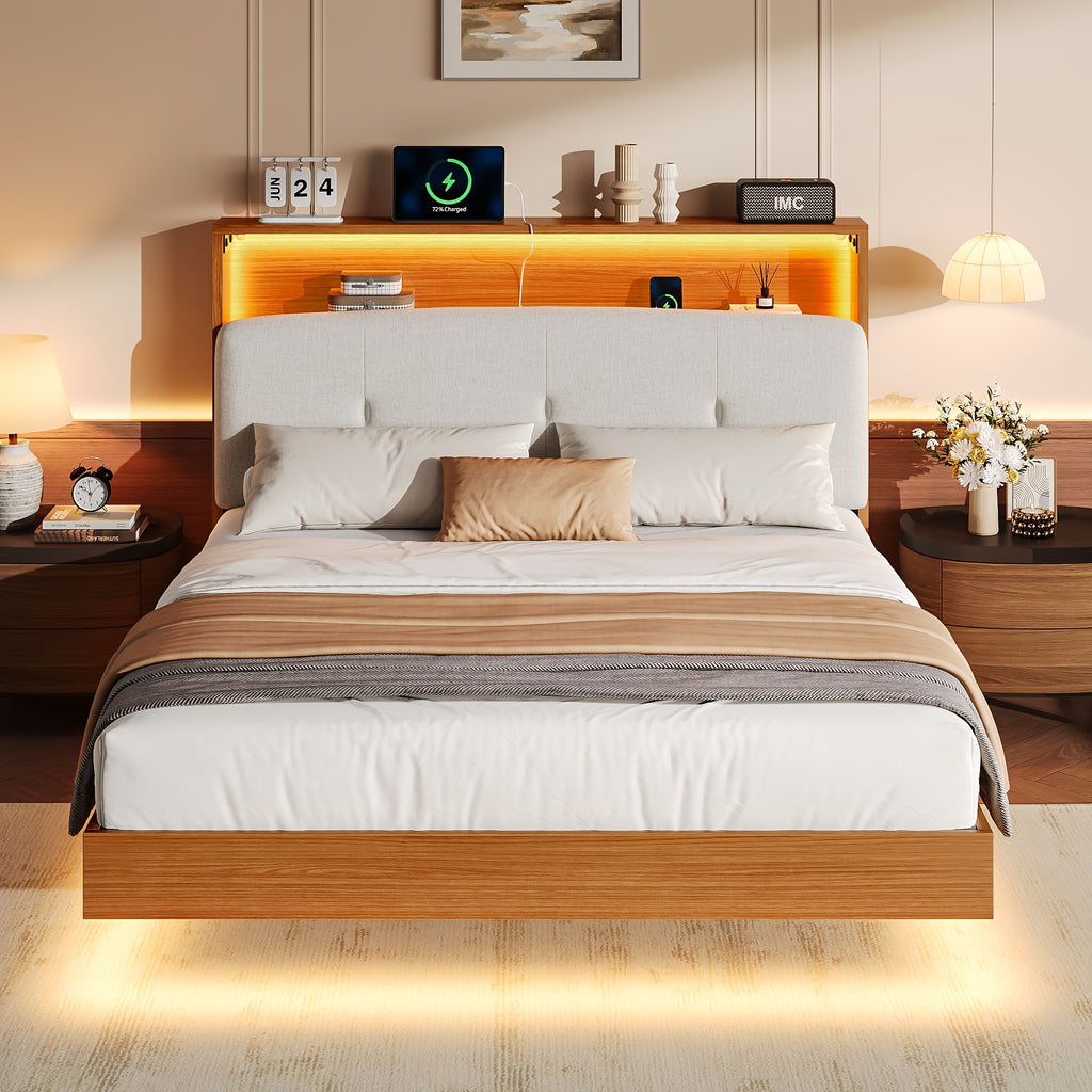 modern bed frame led lightings storage headboard - Temu