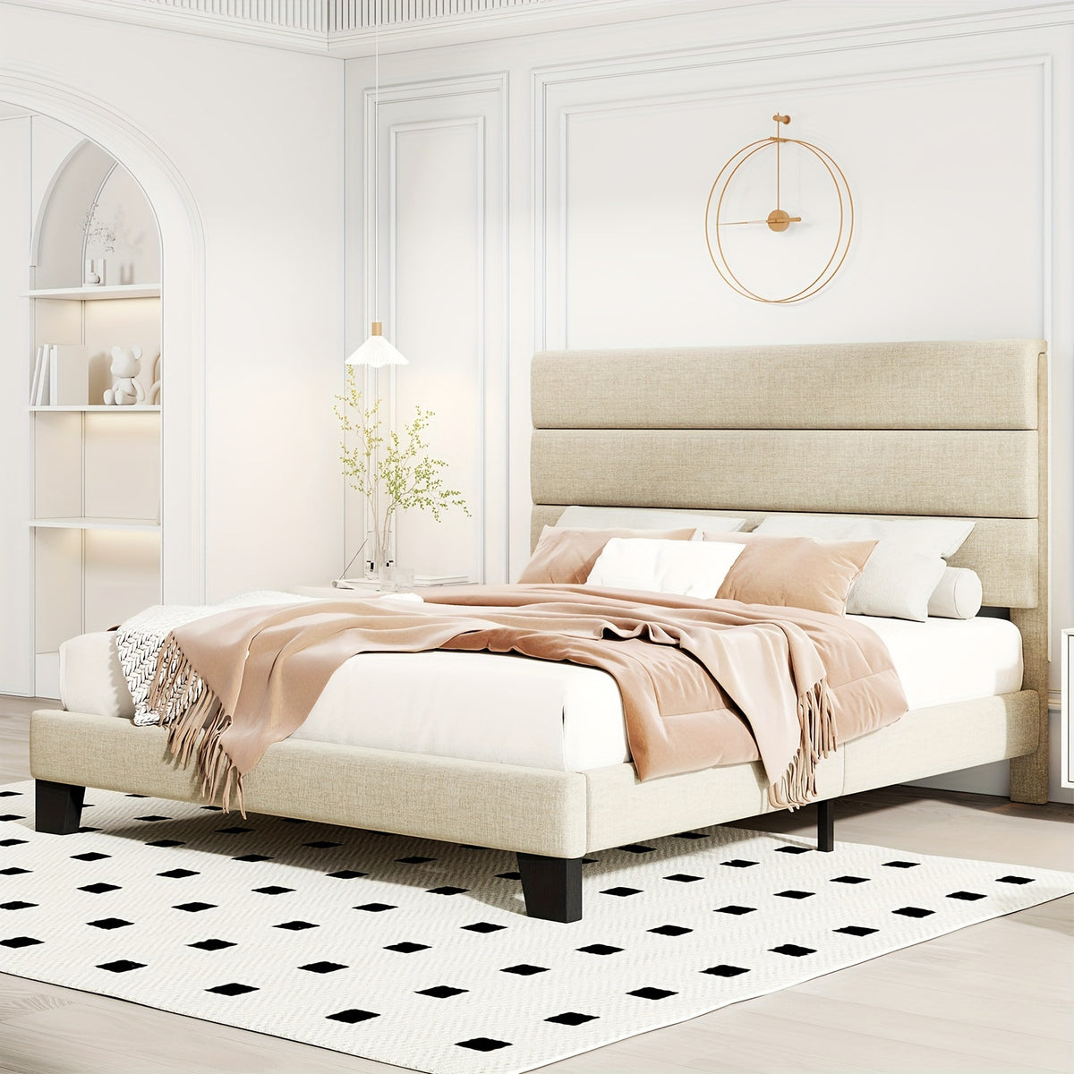 modern fabric upholstered bed frame headboard strong - Temu