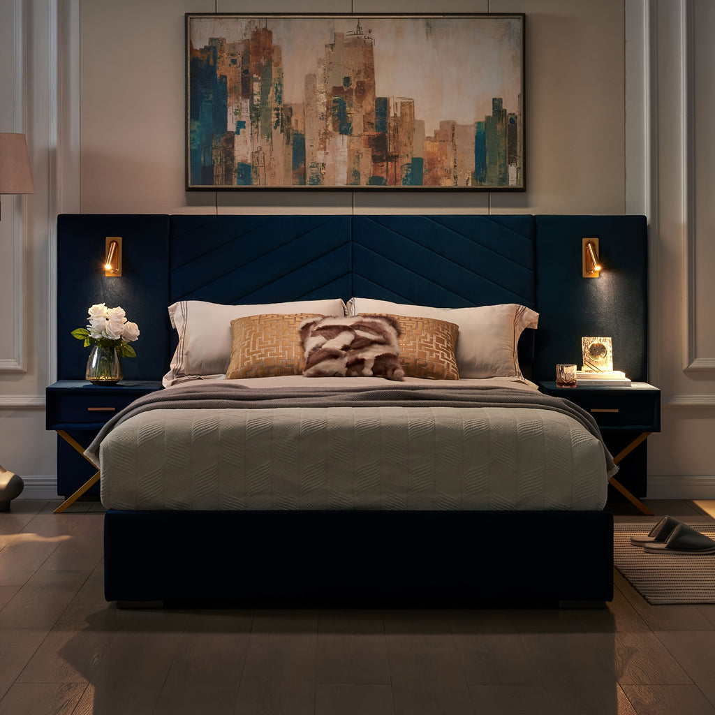 luxury king queen bed frame built in   lights - Temu