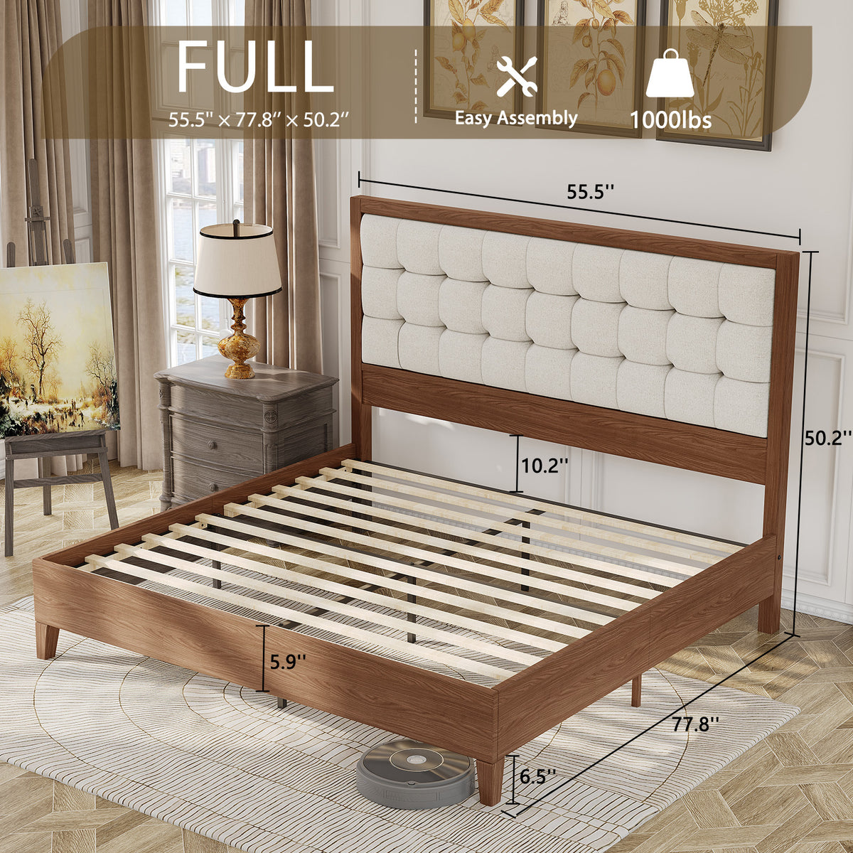 century wooden bed frame 49 high cushioned headboard - Temu