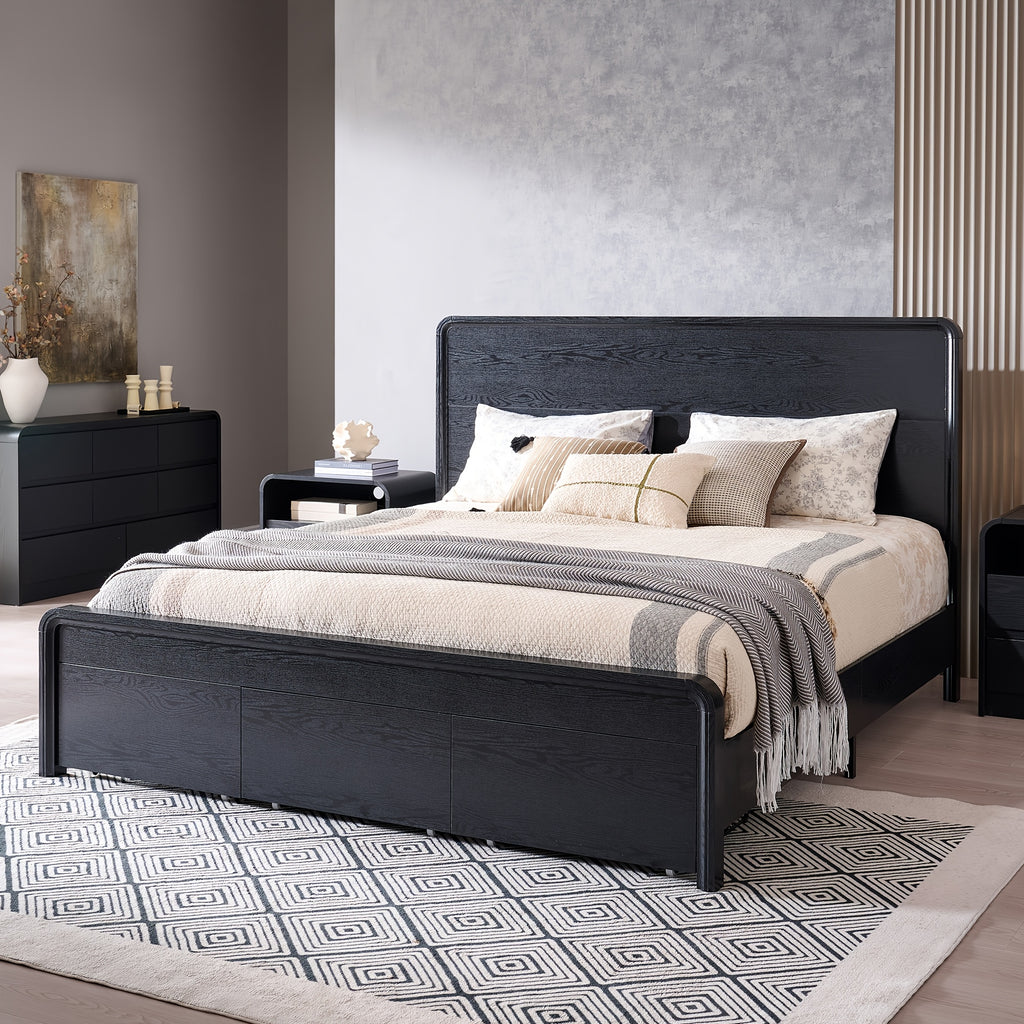 modern king size bed frame 50 tall headboard wood platform - Temu