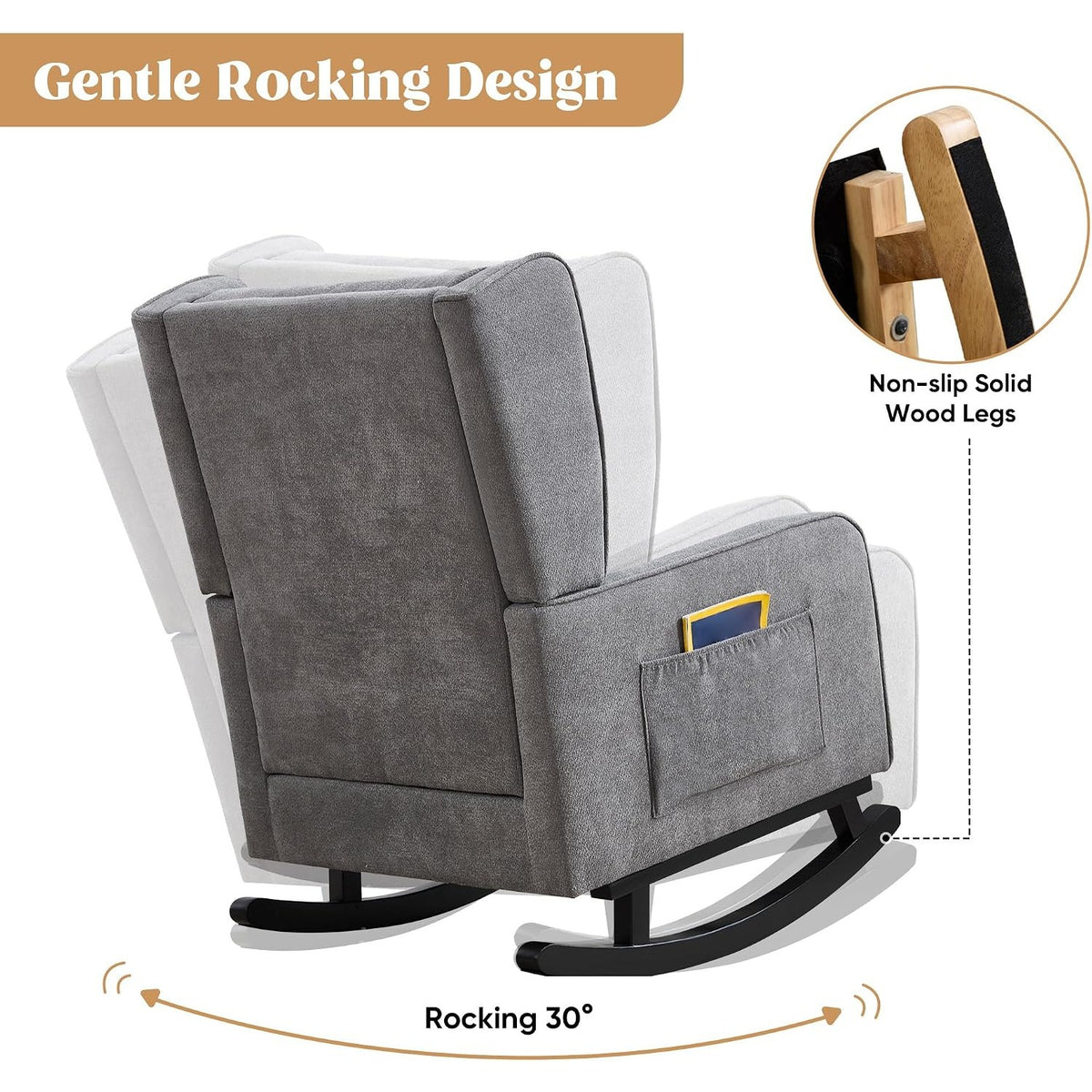 solid wood rocking chair 30 gentle rocking breathable fabric - Temu