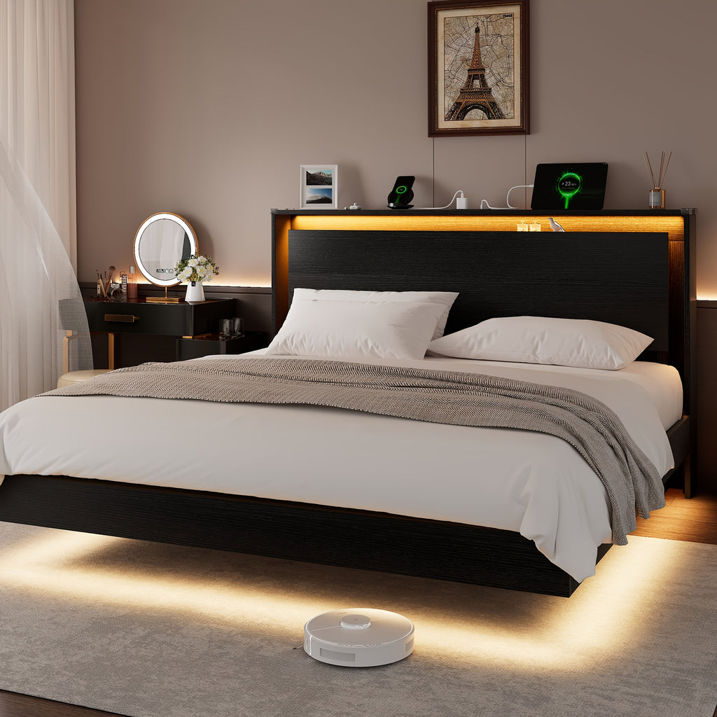 floating bed frame led lights charging station heavy duty - Temu