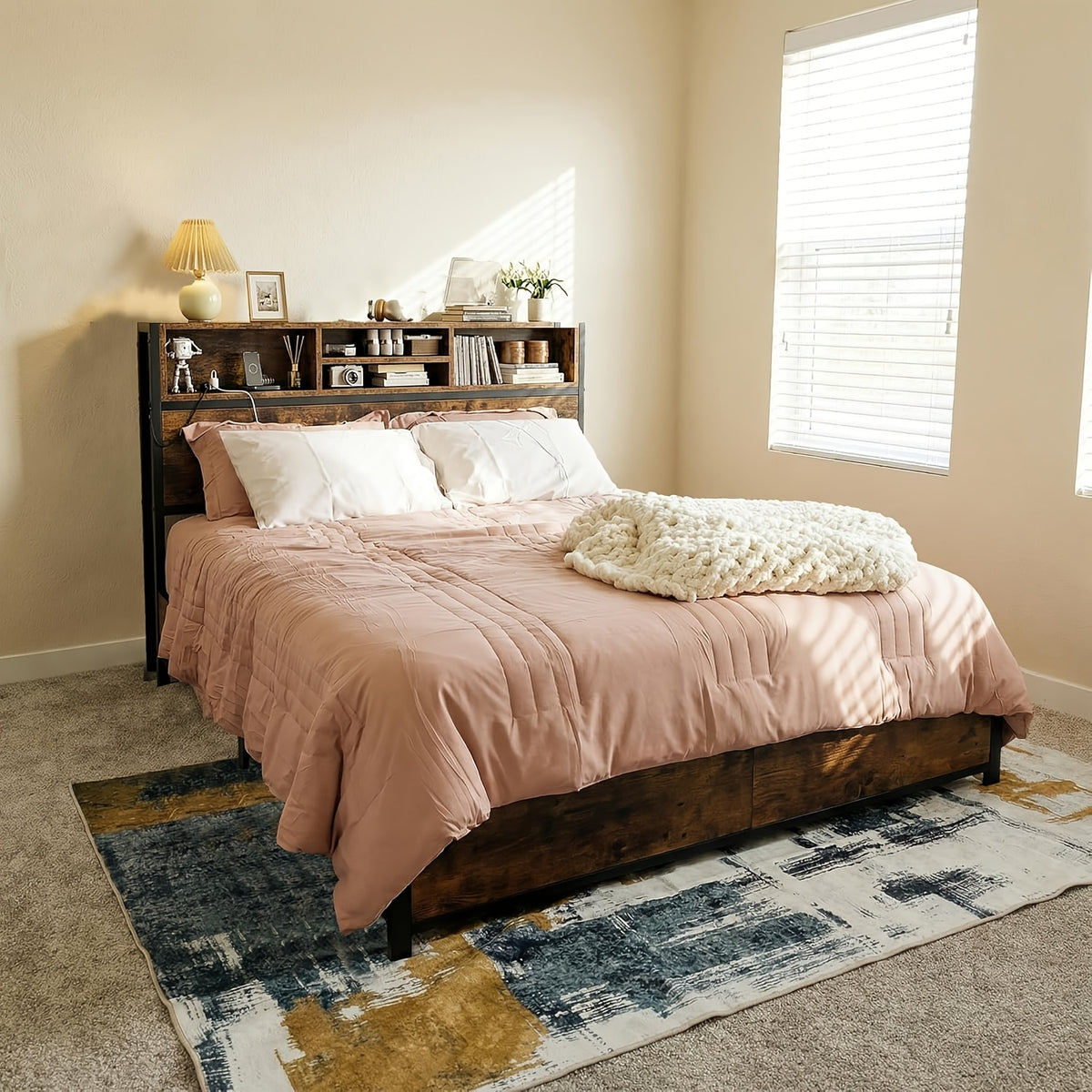 queen king bed   storage   drawers 1100lbs bed - Temu