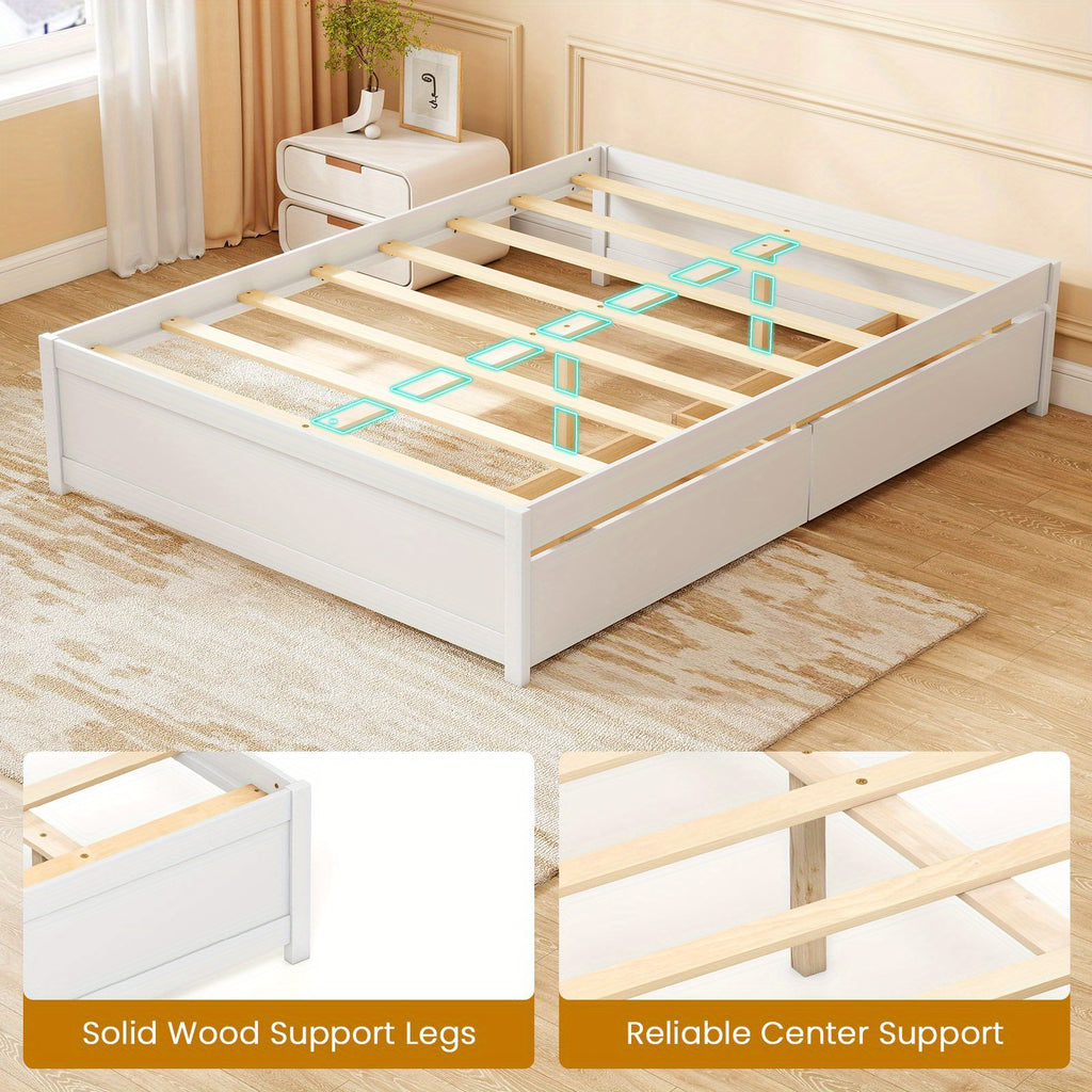 full size wooden platform bed frame 2 rolling - Temu