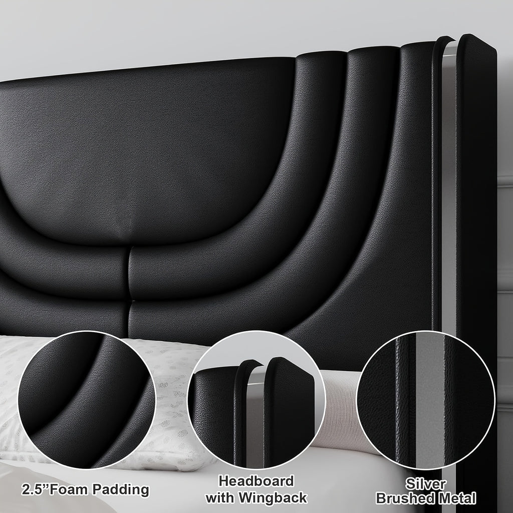 twin full queen size bed frame led lights faux leather - Temu