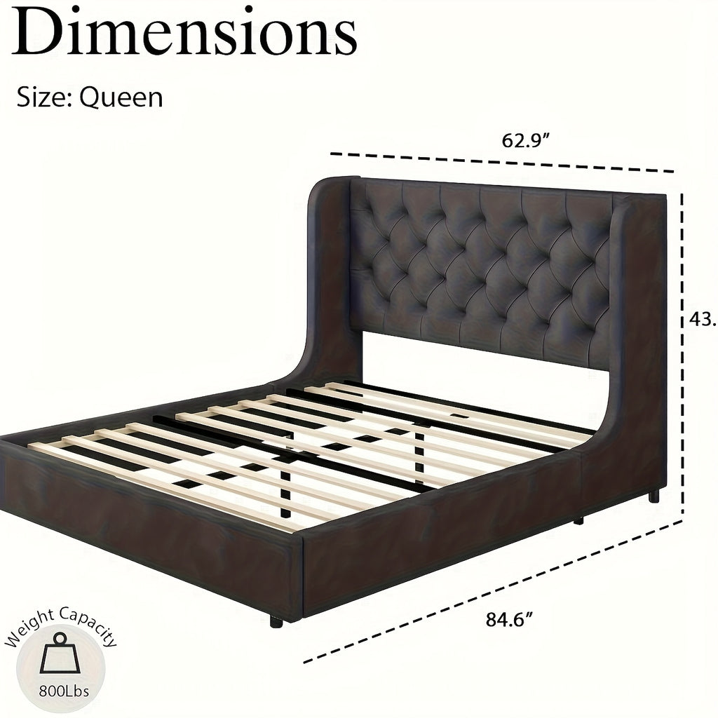 modern upholstered queen bed frame velvet headboard curved - Temu