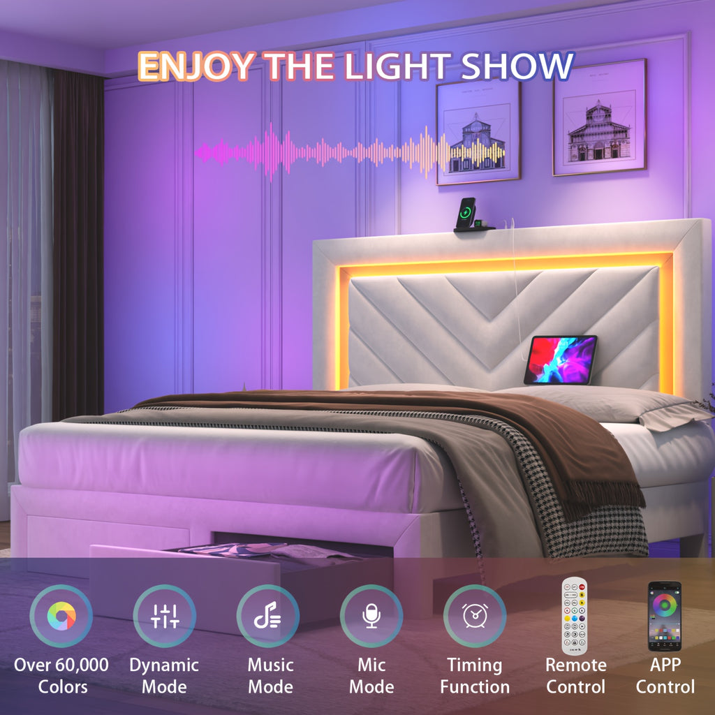 platform bed frame led adjustable headboard upholstered bed - Temu