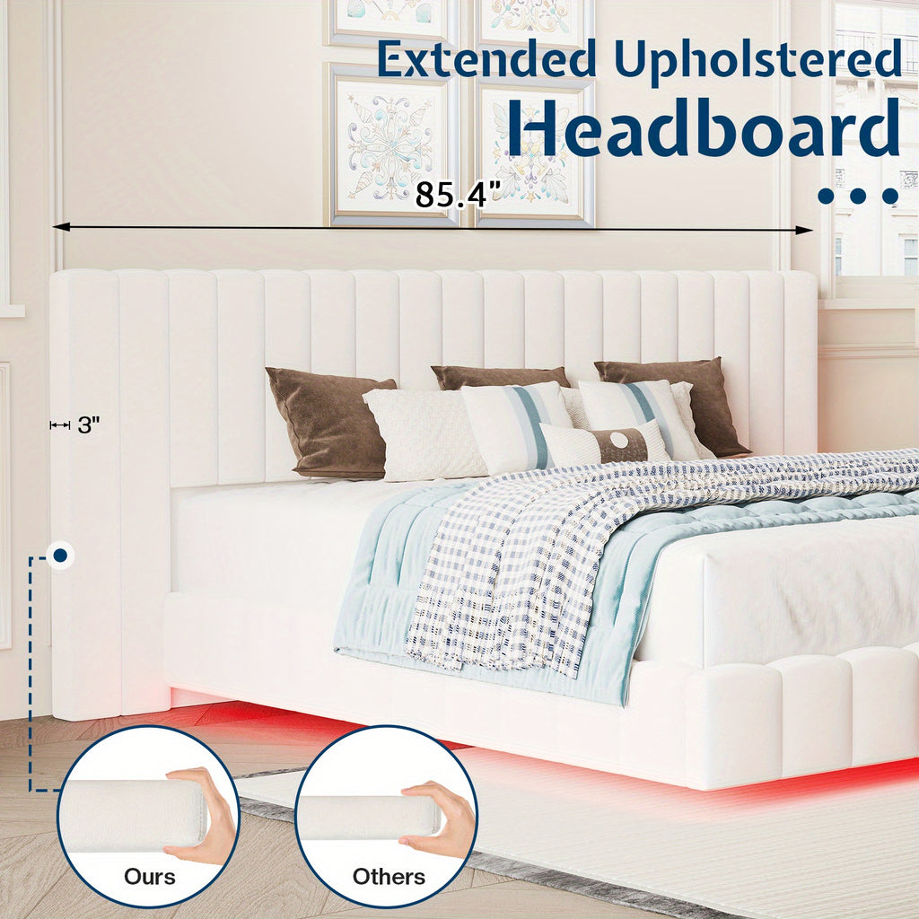 velvet upholstered bed frame wide headboard floating - Temu