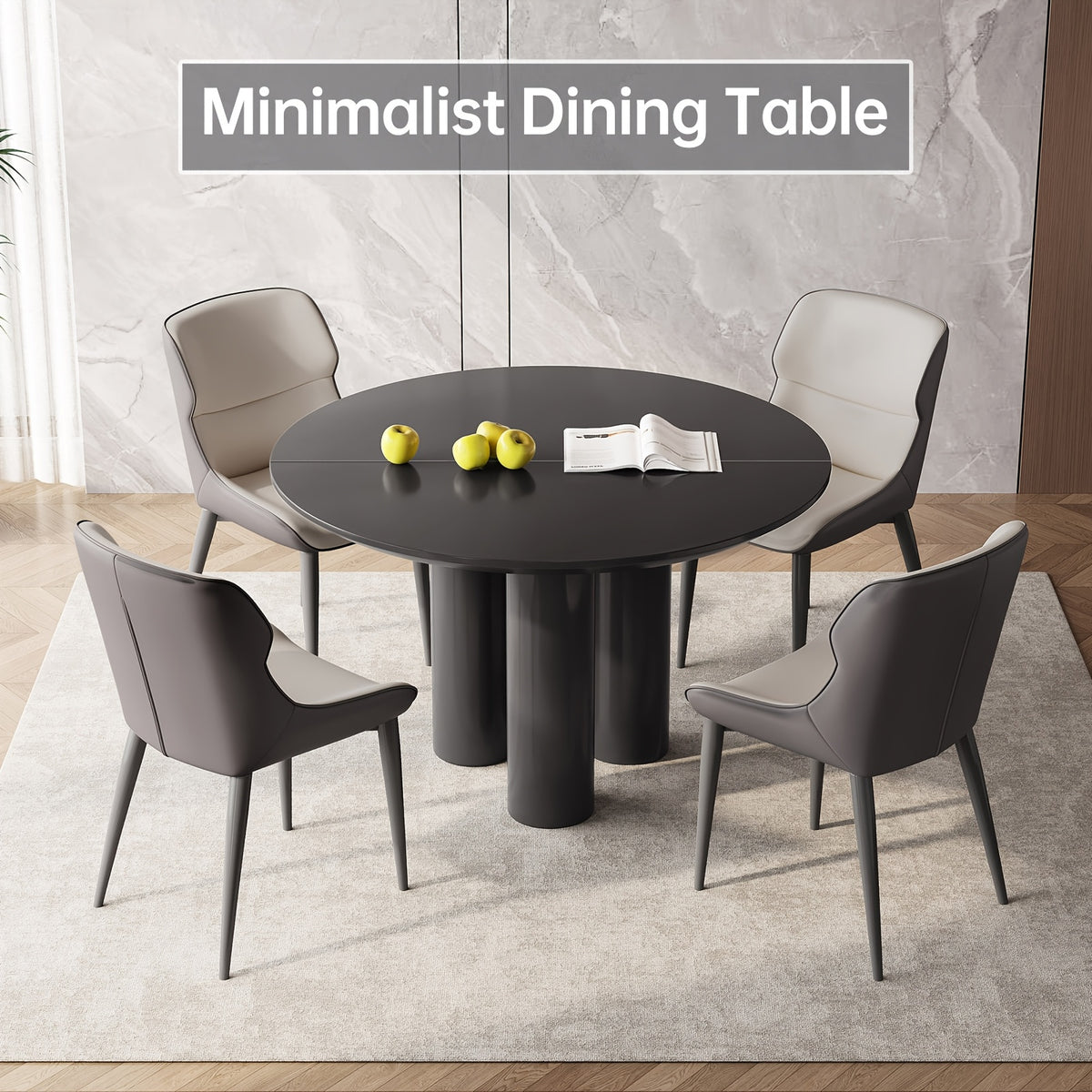 46 06 black dining table set 2 4 chairs modern round kitchen - Temu