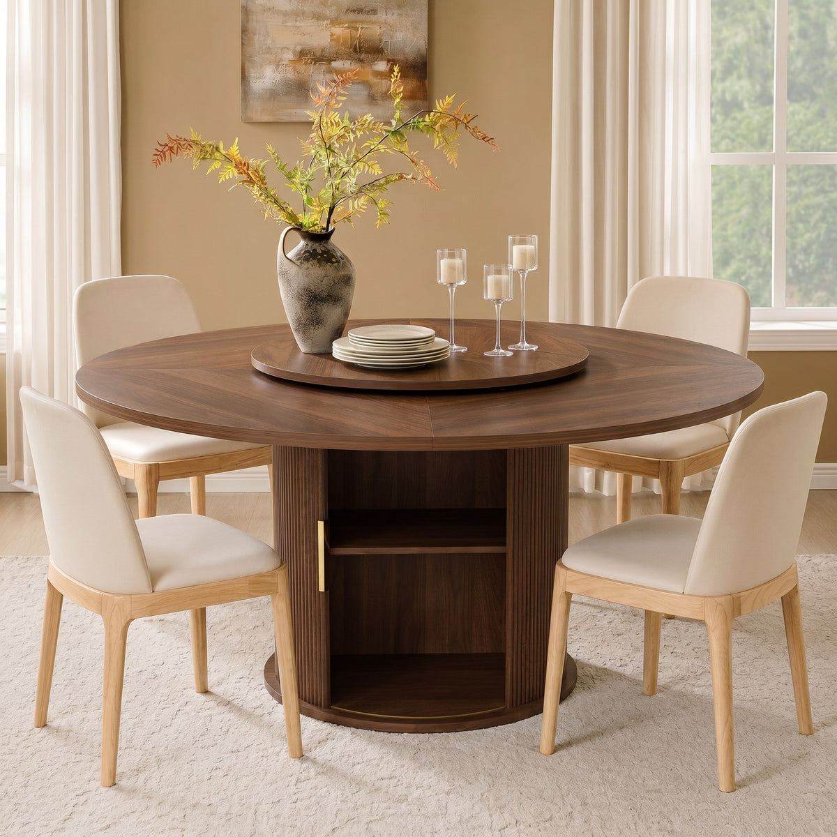 large 55 round dining table suitable 4 6 people - Temu