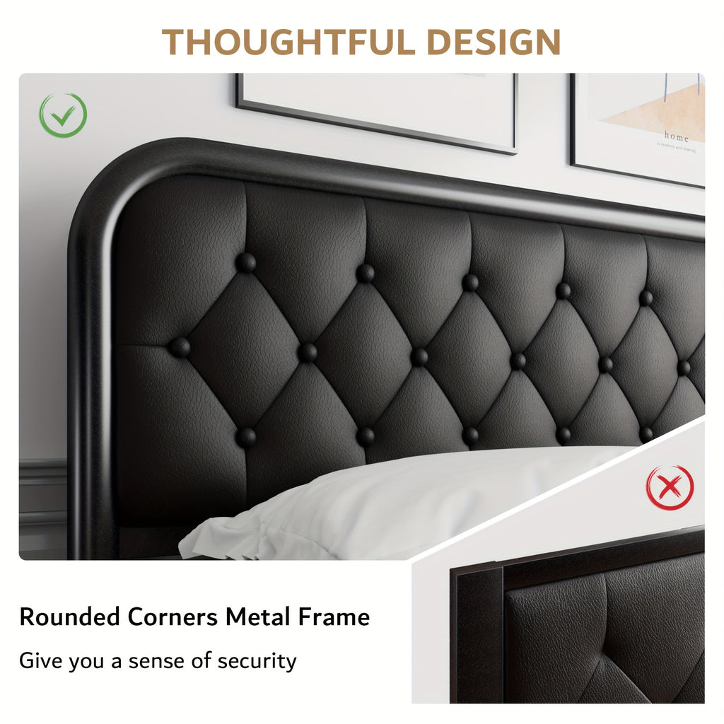 metal bed frame platform bed frame faux leather - Temu