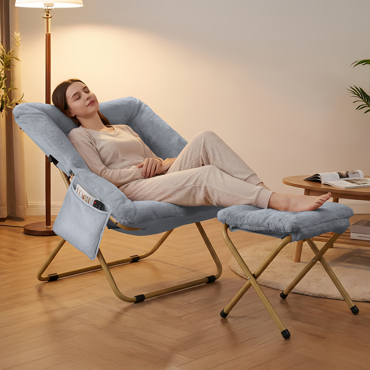 comfy saucer chair foldable lounge chair soft faux fur - Temu
