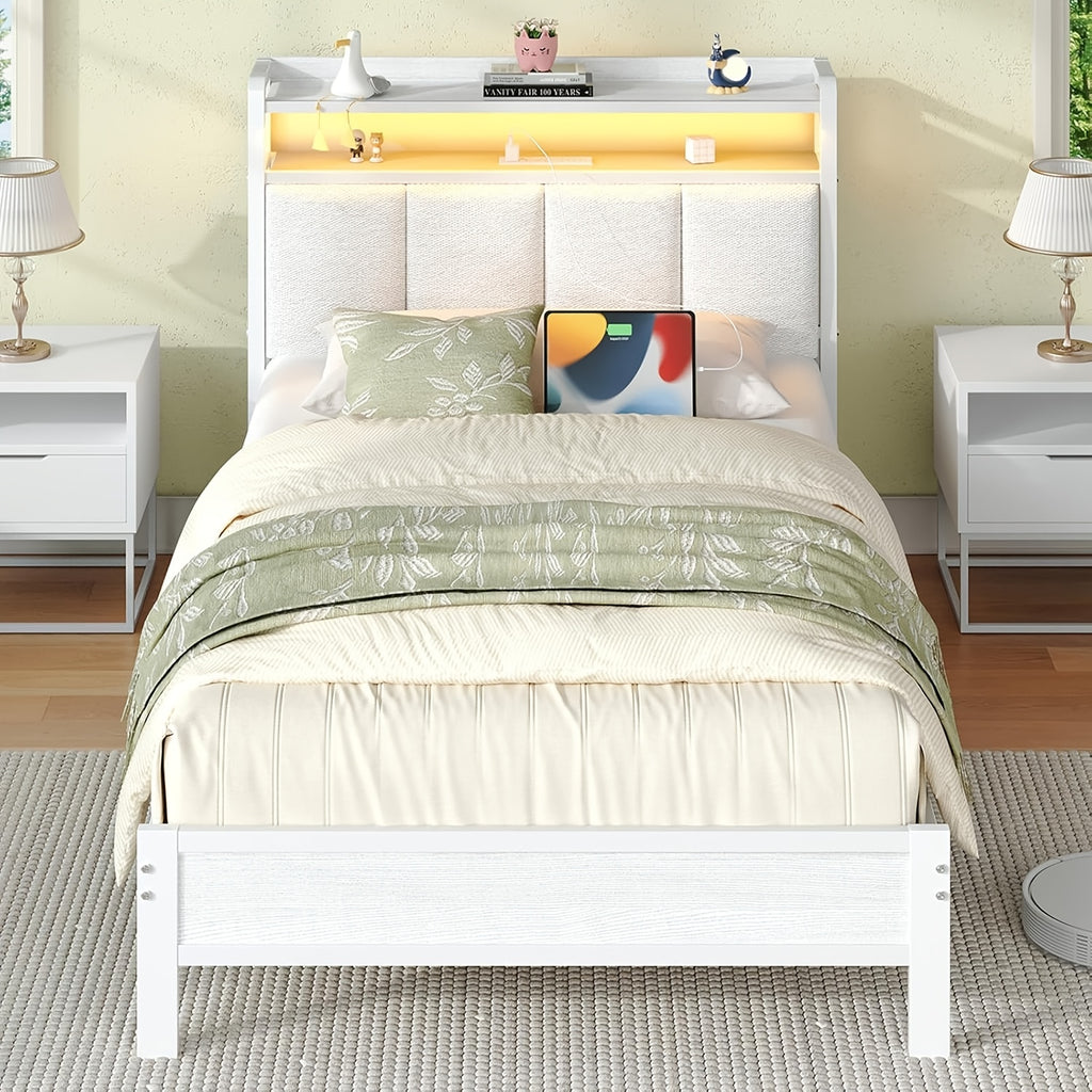 twin full queen king bed frame storage headboard led lights - Temu