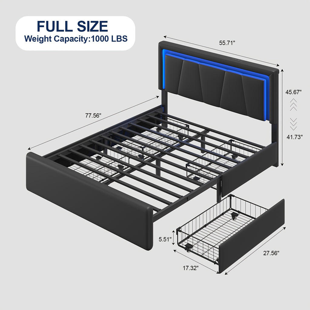upholstered platform bed frame 4 storage drawers twin full - Temu
