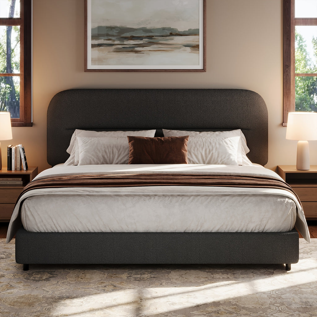 queen bed frame boucle upholstered platform bed frame - Temu