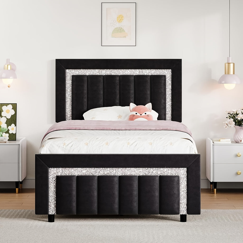 twin full queen size bed frame black velvet upholstered bed - Temu