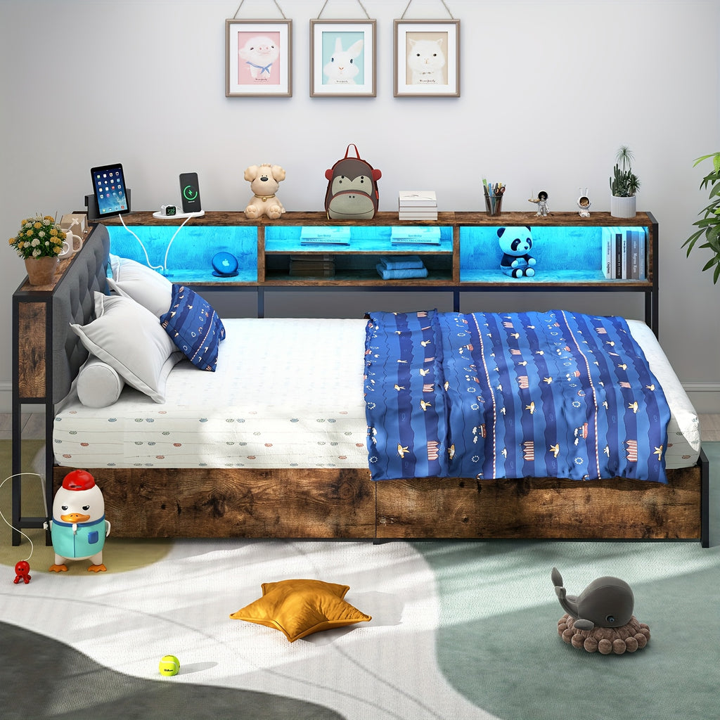 twin twin xl corner bed frame storage bookcase 2 drawers - Temu