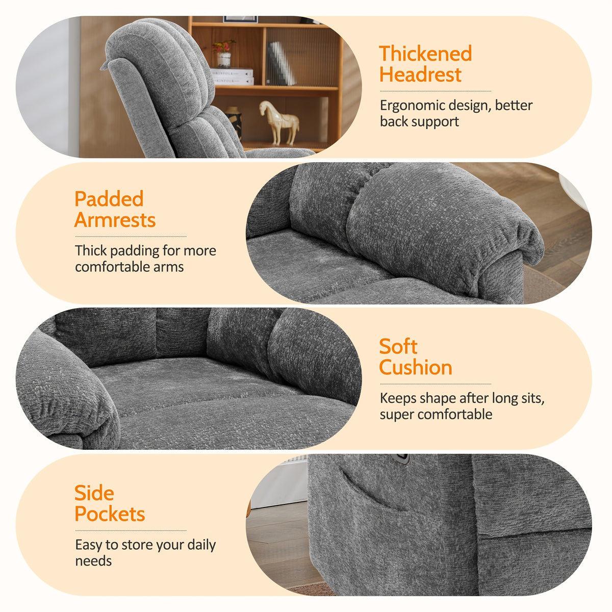 chenille manual swivel rocking chair comfortable fabric high - Temu