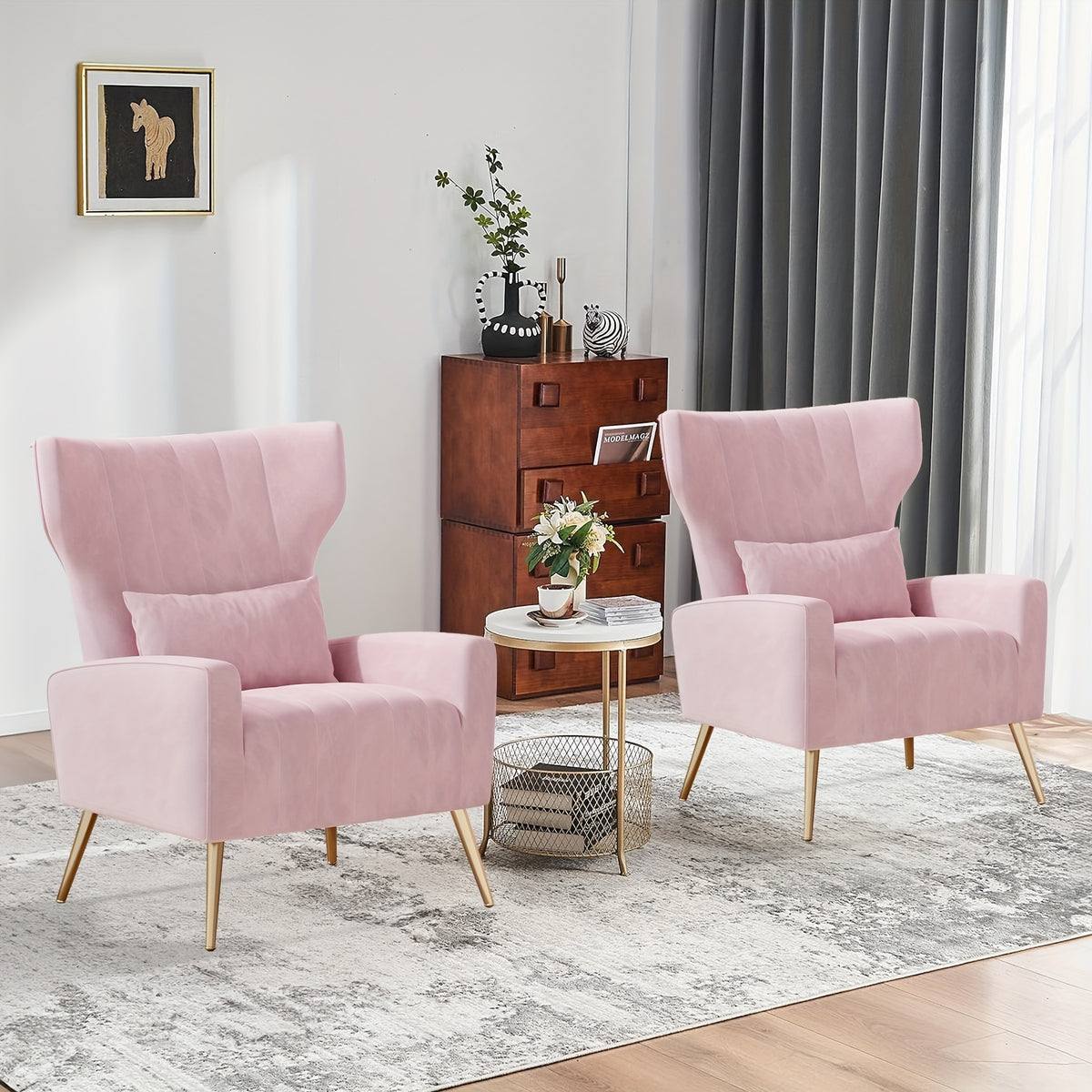 velvet accent chair wingback living room high back arm chair - Temu