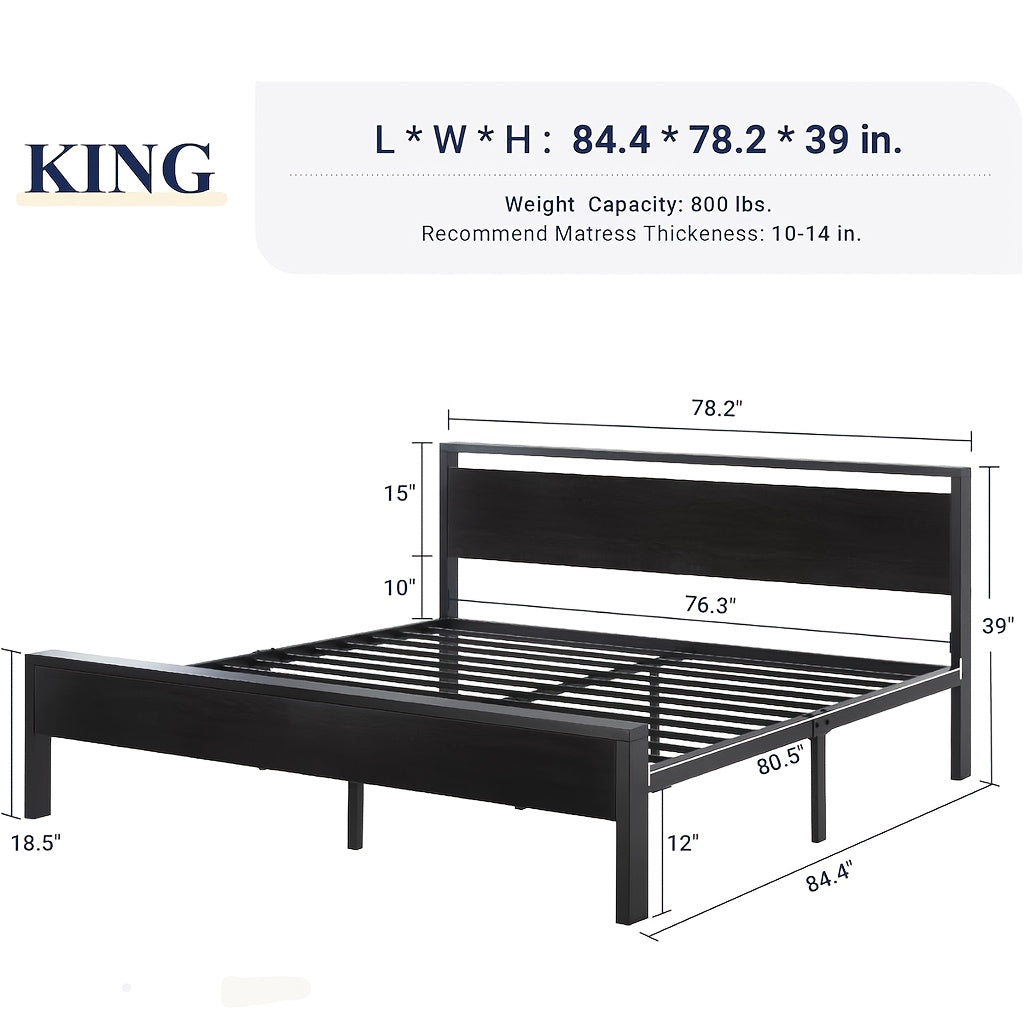 bed frame heavy duty metal platform bed wooden headboard - Temu