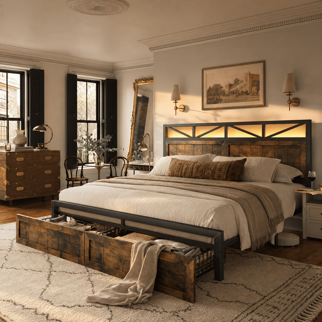 queen size led bed frame storage 2 drawers upholstered - Temu