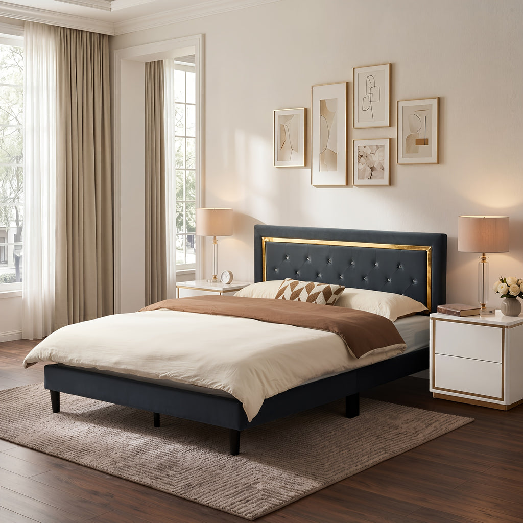 flannel upholstered platform bed frame integrated headboard - Temu