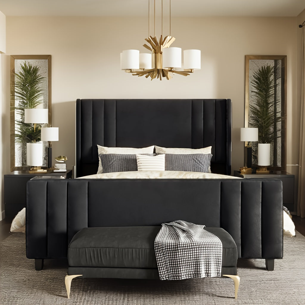 velvet upholstered platform bed frame vertical - Temu