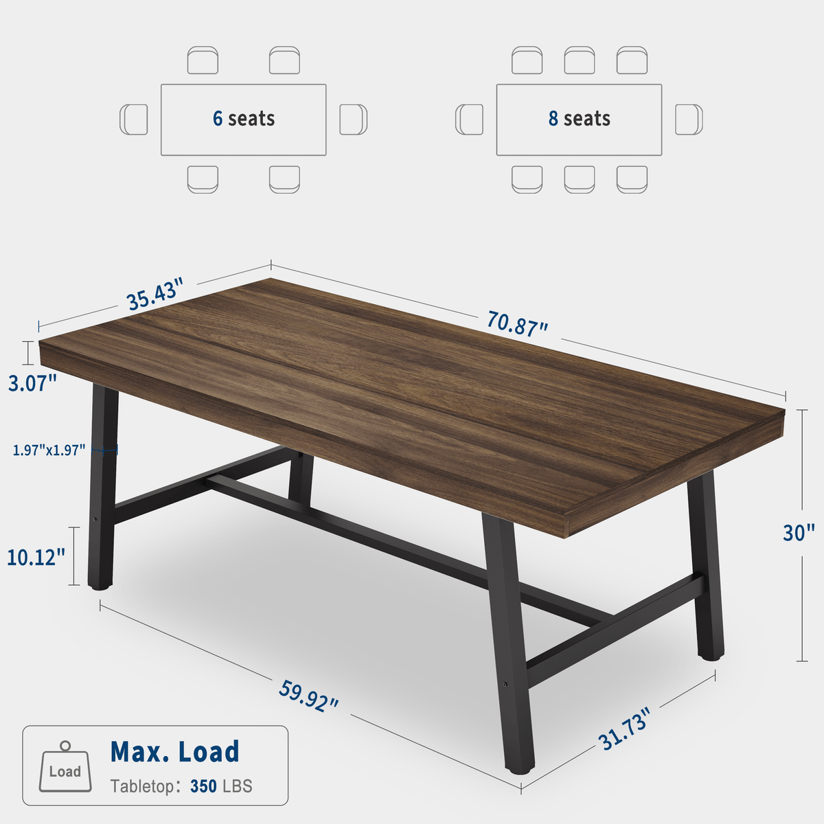 71 inch brown industrial dining table large rustic wooden - Temu