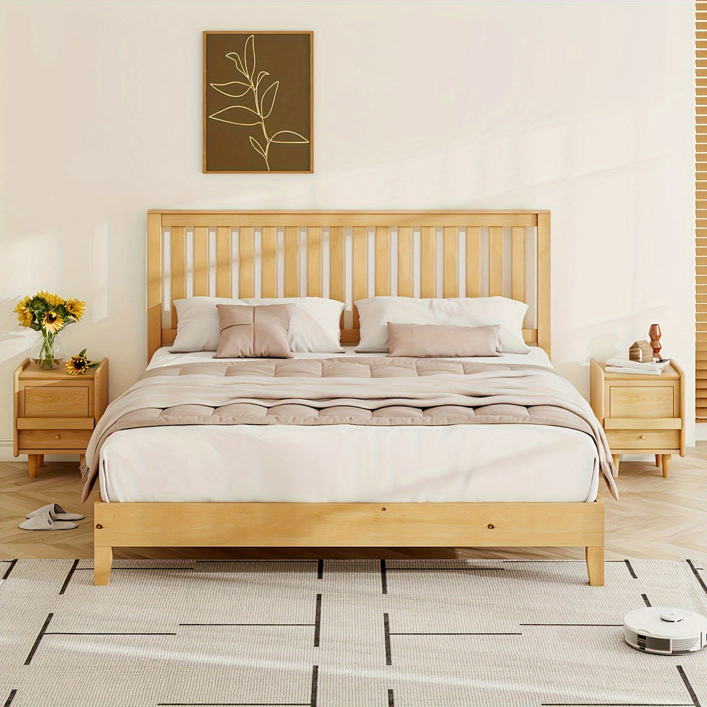 sturdy wooden bed frame grille headboard slatted - Temu