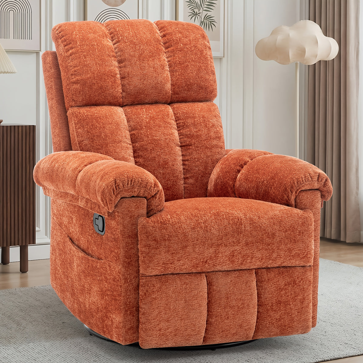 chenille manual swivel rocking chair comfortable fabric high - Temu