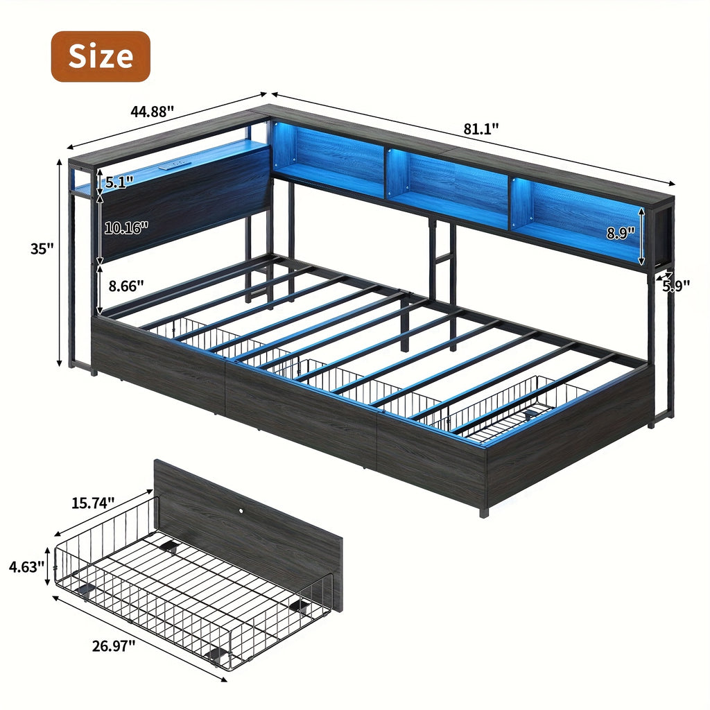 44 8 81inch single double bed 3 storage drawers led - Temu