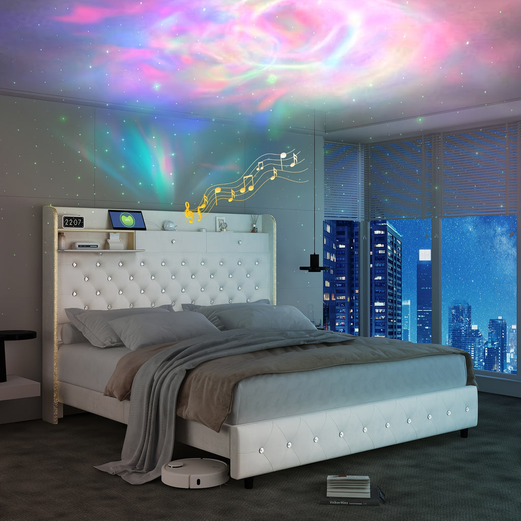 queen led bed frame galaxy   projector charging - Temu