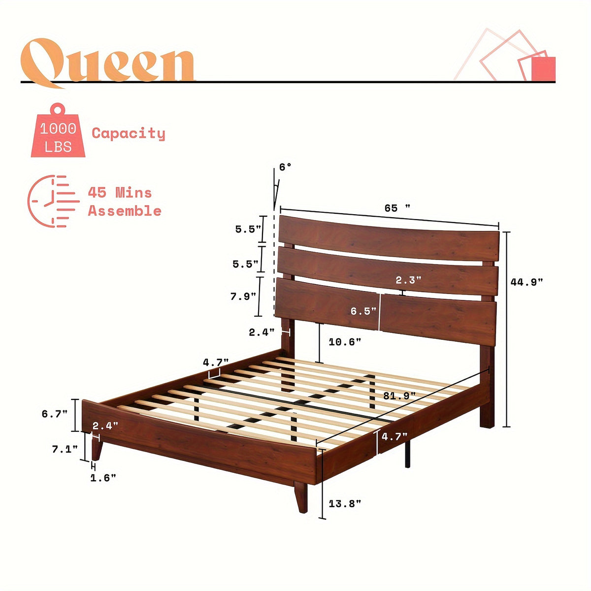 solid wood platform bed frame a queen sized wooden headboard - Temu