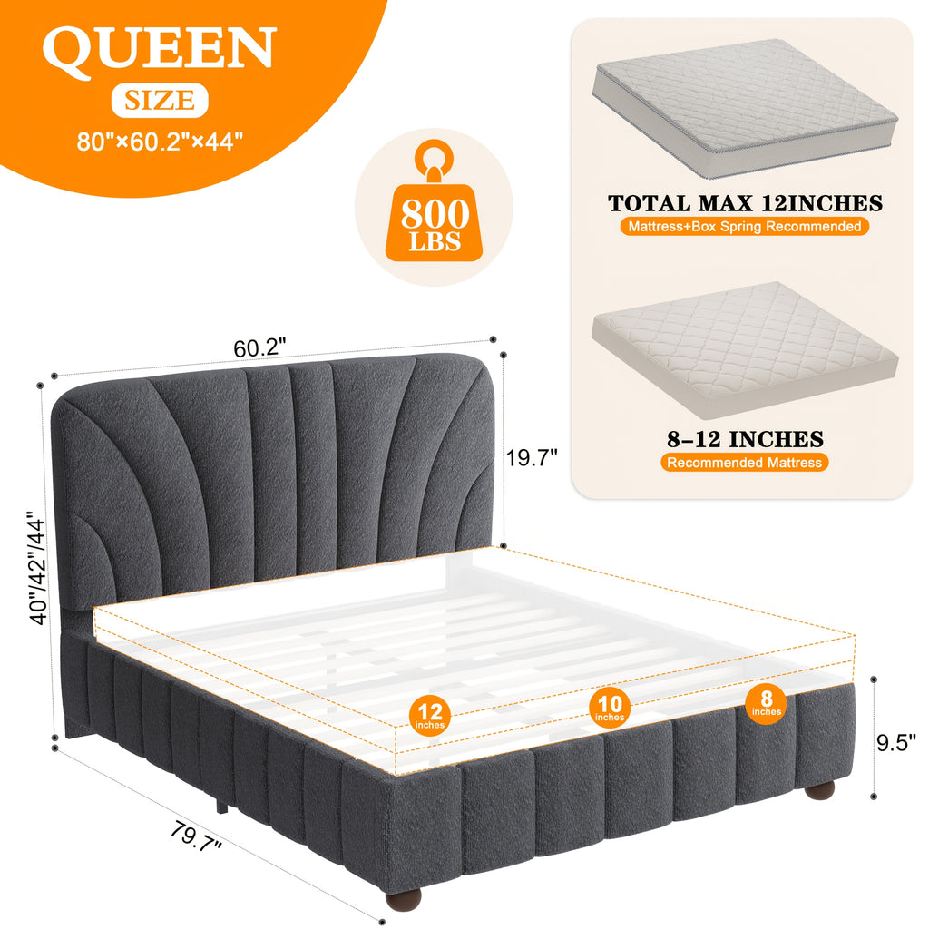 queen size boucle bed frame grey upholstered adjustable - Temu