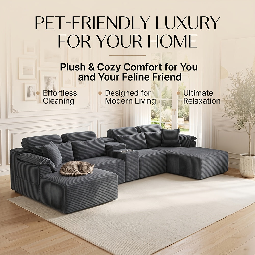 luxury u shaped modular living room sofa cup holders - Temu