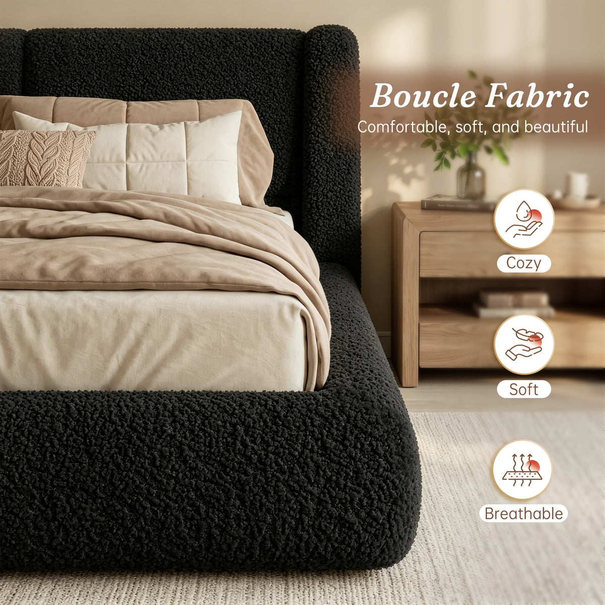 bohemian cloud bed frame queen size 5 sherpa headboard low - Temu