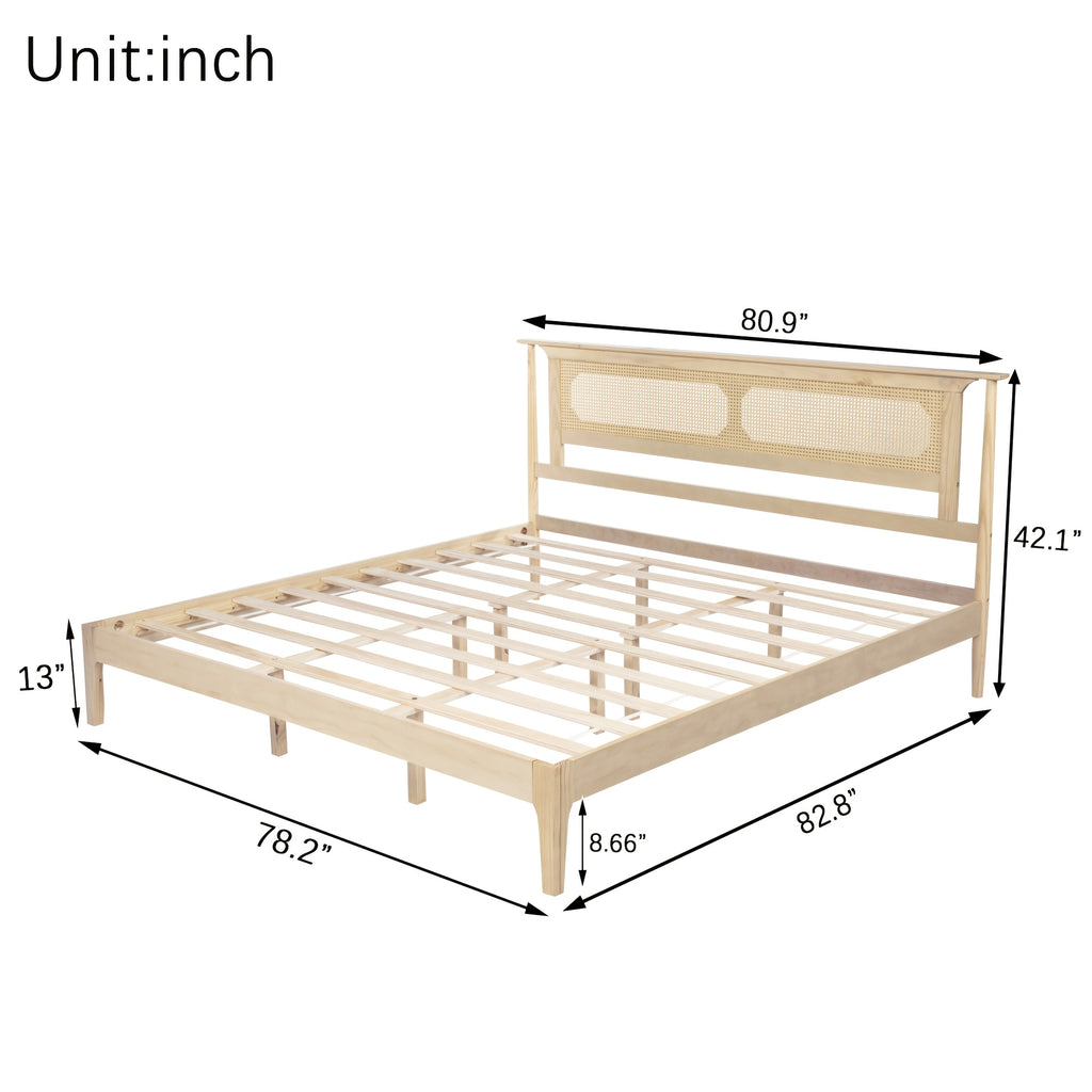 king size platform bed frame pe rattan headboard - Temu