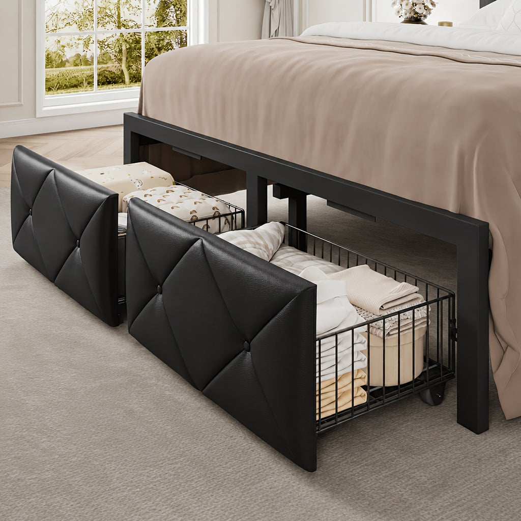 bed frame 2 storage drawers metal platform bed charging - Temu