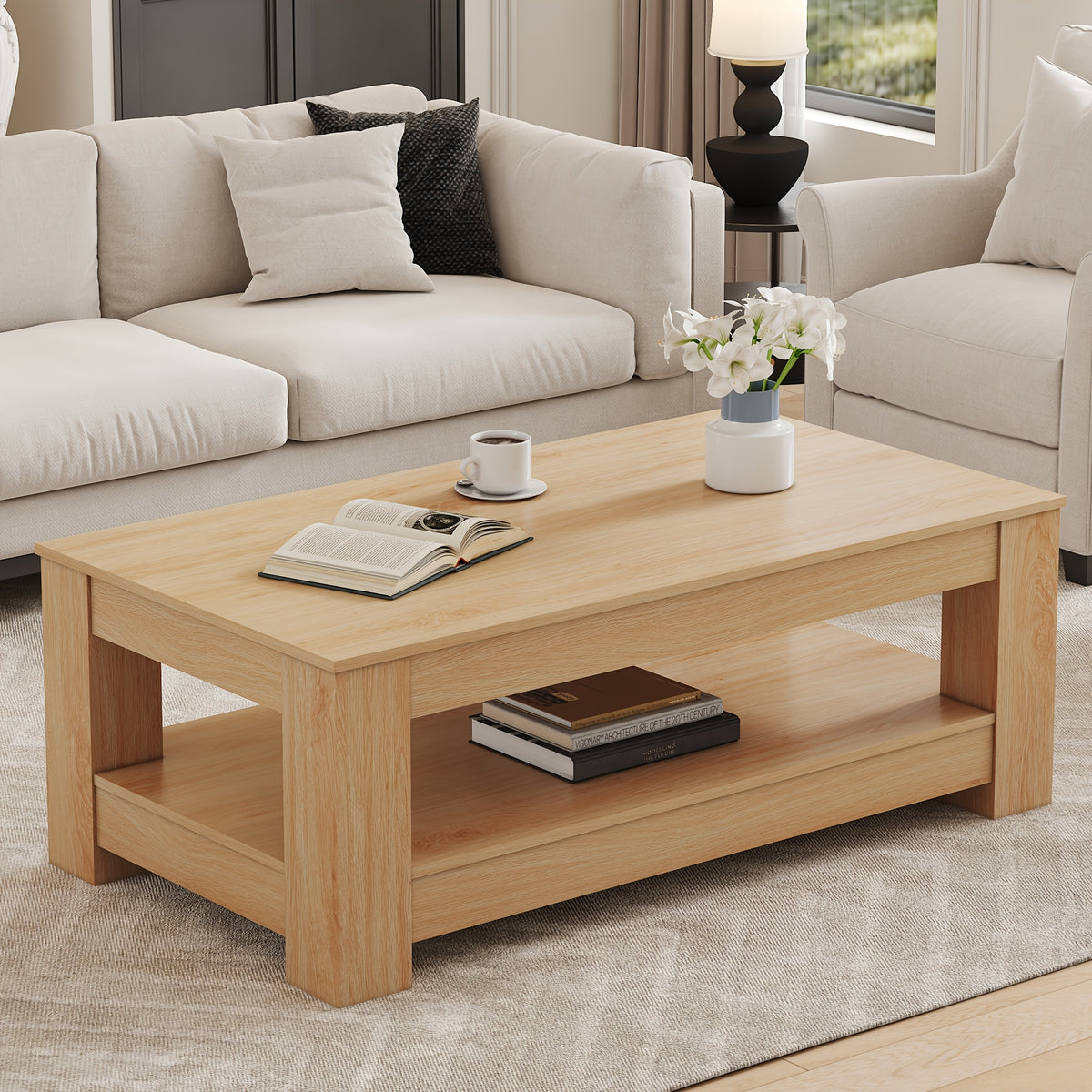 coffee table double layer design sturdy mdf construction - Temu