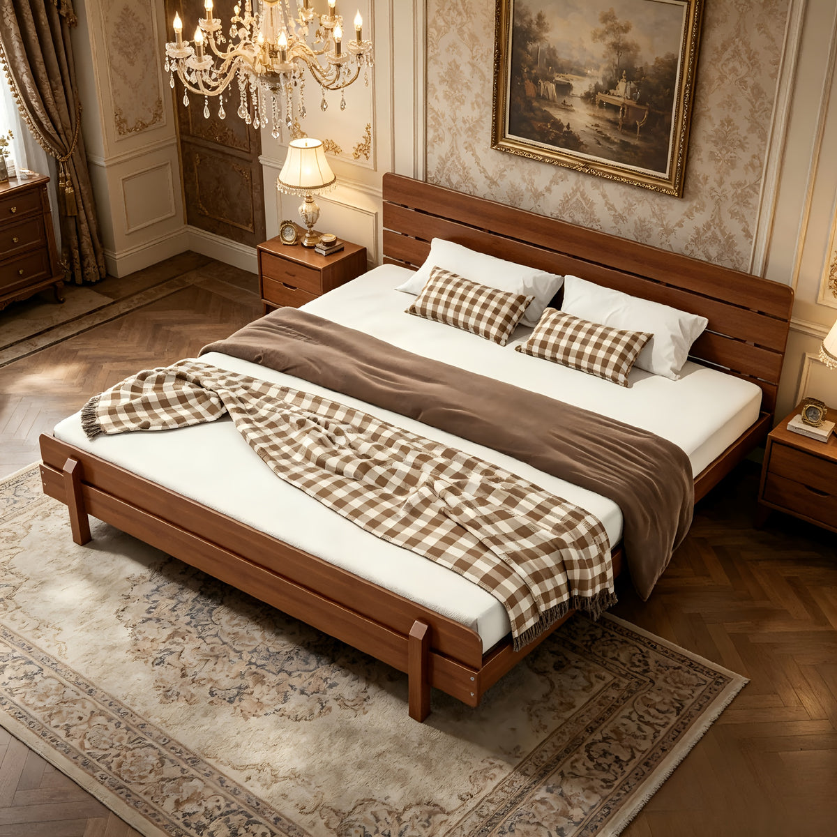 king size bed frame stylish headboard reinforced - Temu