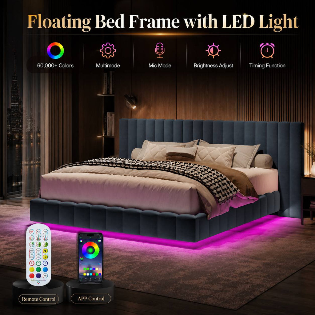 modern upholstered bed frame ambient led lighting - Temu
