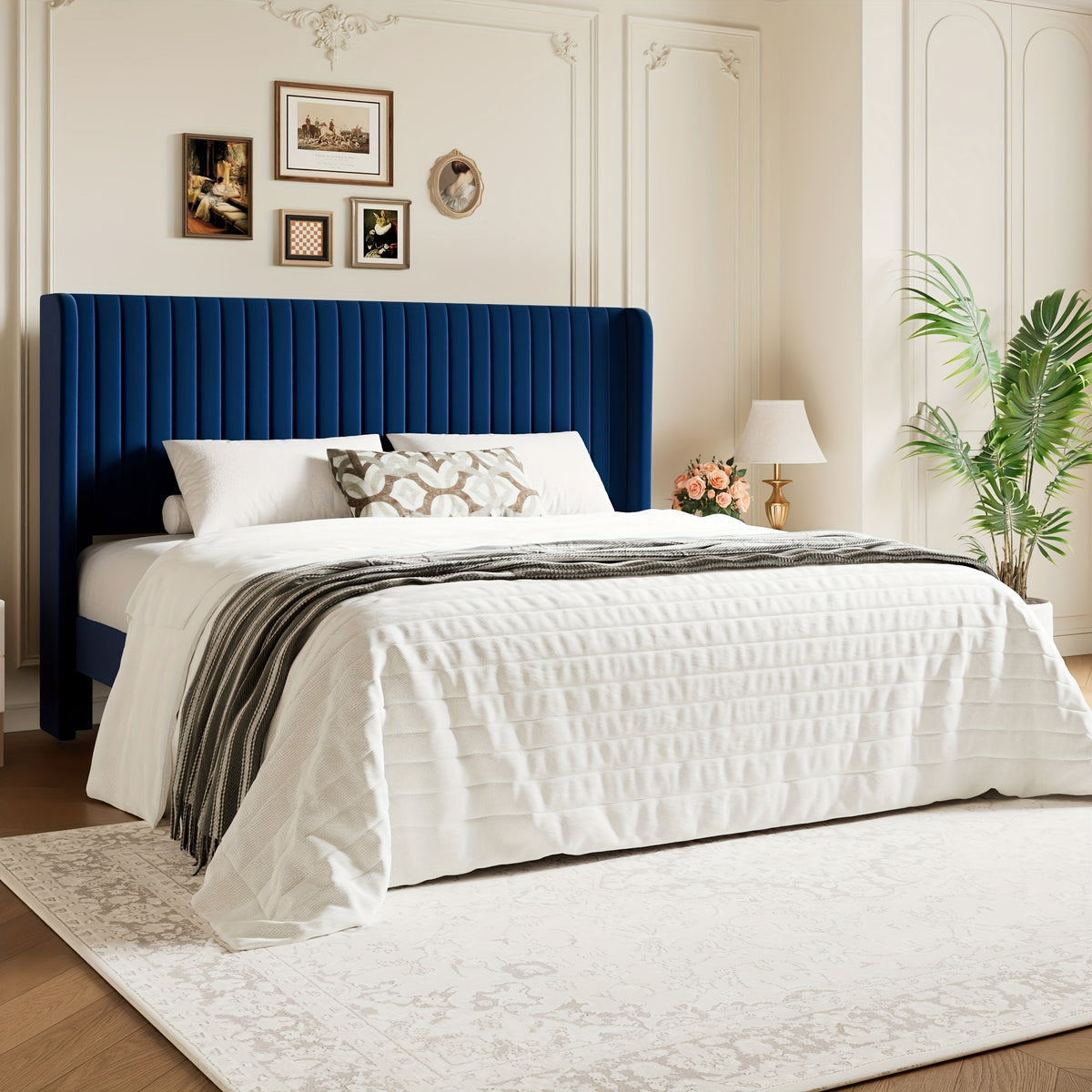 wingback velvet upholstered platform bed frame - Temu