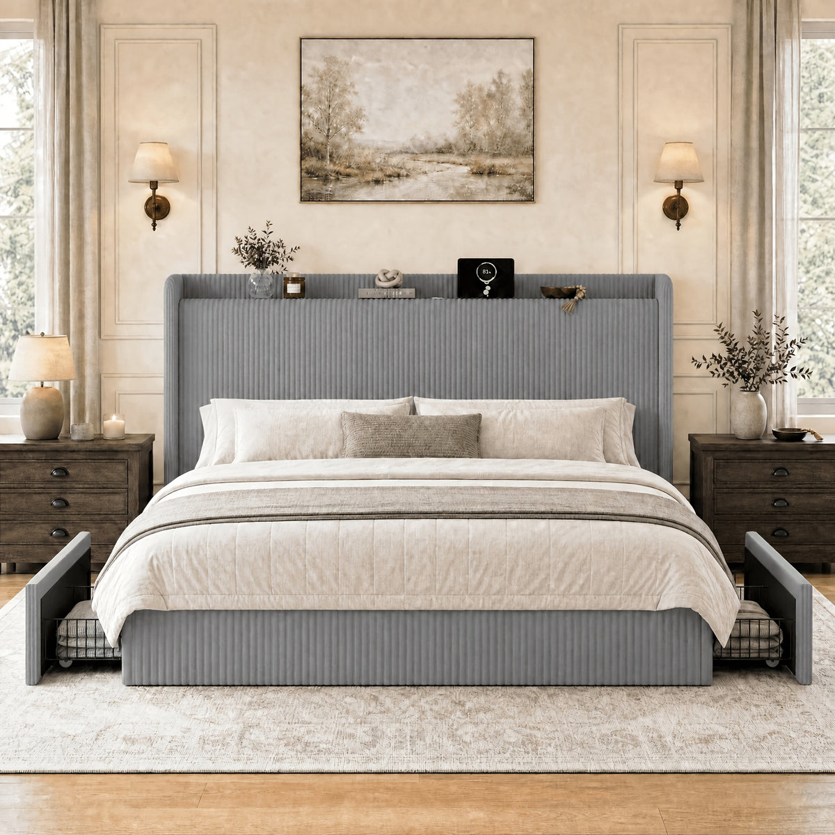 full queen king corduroy upholstered bed frame - Temu