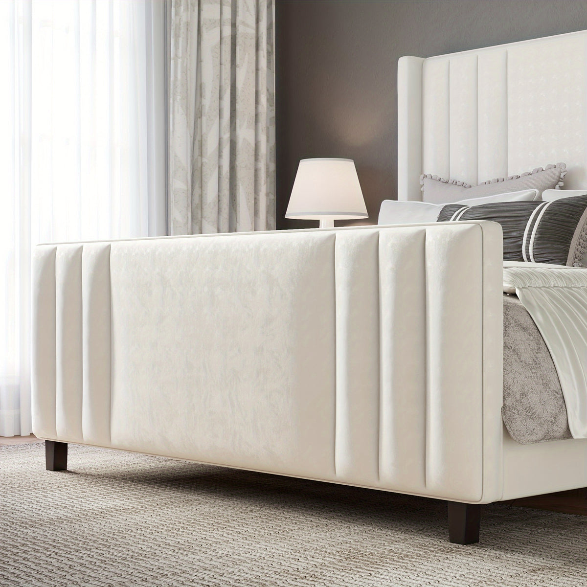 luxurious velvet platform bed frames vertical channel tufted - Temu