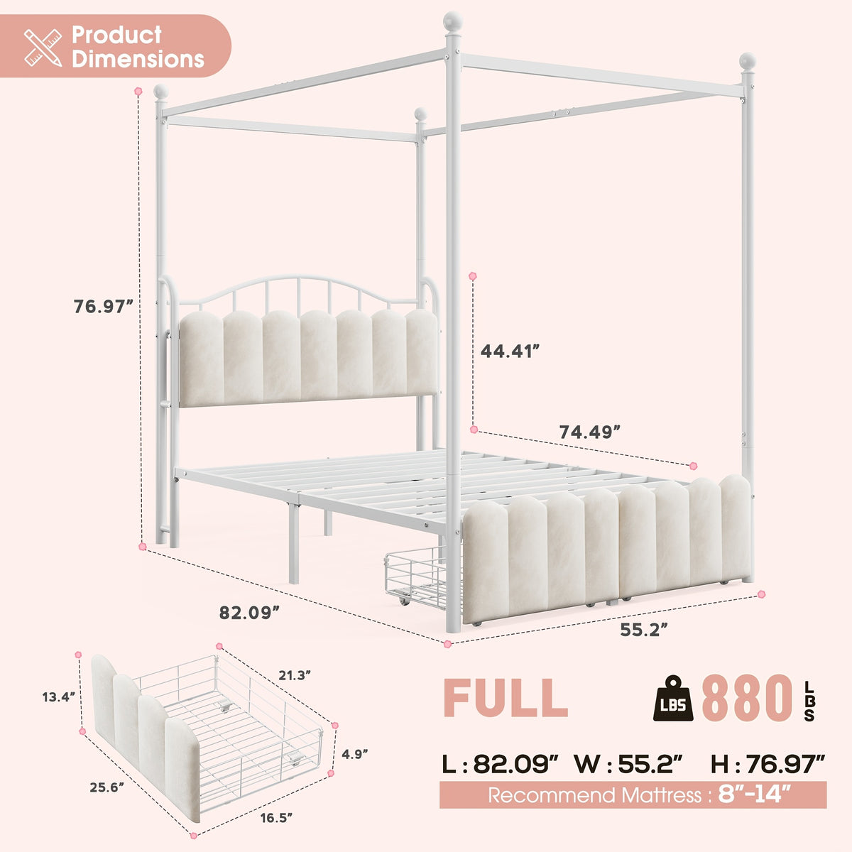 twin full queen upholstered canopy bed frame 2 drawers - Temu