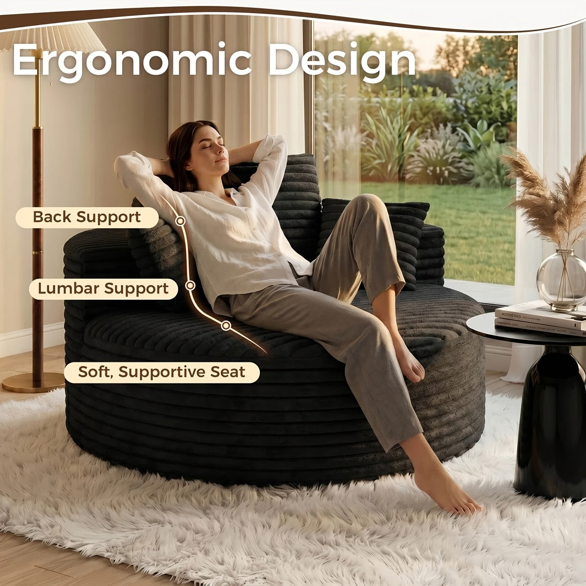 oversized round chaise lounge chair flannel fabric deep seat - Temu